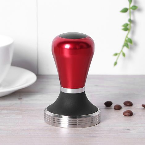 58 mm höhenverstellbarer Kaffeepulverstampfer aus Edelstahl mit Griff für Kaffeemaschinen, Rot (1/4)