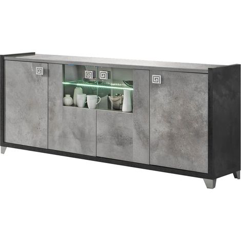HOFFMAN - Buffet 4 Portes Gris Aspect Pierre avec Led (1/3)