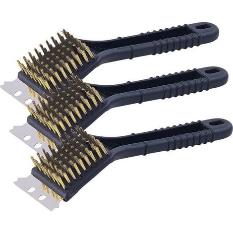 Brosses pour barbecue - PEARL - Lot de 3 - Grattoir 2 en 1 en acier - Métal noir