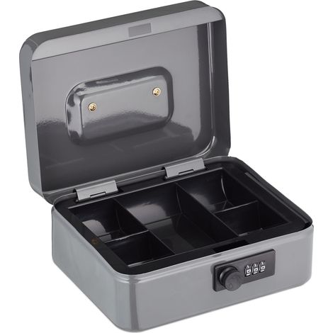 Caja de caudales segura con asa compartimento dividido 8,5 x 20 x 17 cm de hierro plateado 130014944 (1/5)
