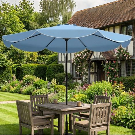 Ombrellone rotondo inclinabile Ø265 x H235 cm con manovella, 8 stecche, azzurro HAVRYA (1/4)