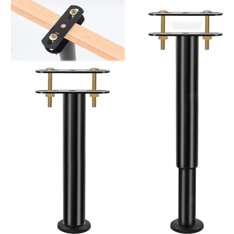 2 Pièces Pied Reglable pour Meuble, 25-45 cm Réglables en Hauteur Pieds de Lit, Acier Pieds de Support de Lit, Pied de Meuble Réglable sans Perçage pour Lattes Centrales (1/5)
