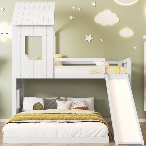 Litera infantil 90x200 y 140x200 cm de madera y MDF blanca, con tobogán, sin colchón – MEUBLIV (1/5)
