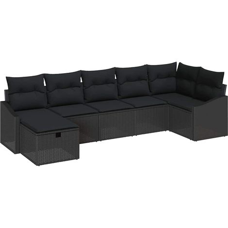 Sofa Set with Cushion with Storage Black Poly Rattan vidaXL