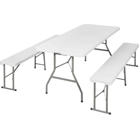 SET TAVOLO TAVOLINO PIEGHEVOLE + PANCHE PANCA BIRRERIA CAMPEGGIO FIERE GIARDINO