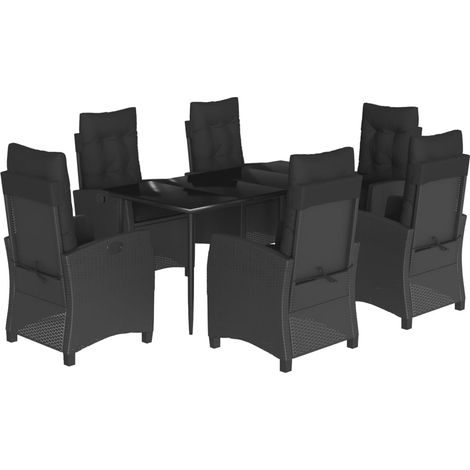 Ensemble à manger de jardin coussins 7pcs  Mobilier de jardin Noir Résine tressée (1/5)