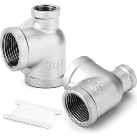 2 pcs 304 Stainless Steel Female Reducing Tee, 1"-1"-1/2"BSP with Reducer Diameter Side Water Pipe Adapter Accessories (1/5)