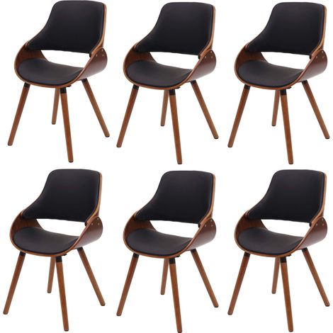 [NON UTILIZZATO] Set 6x sedie poltroncine sala da pranzo design retro elegante HHG-563 design retro legno ecopelle nero