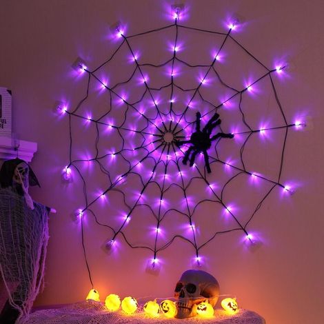 Guirlande Lumineuse Halloween - LED - Toile d'Araignée - Violet - USB (1/2)