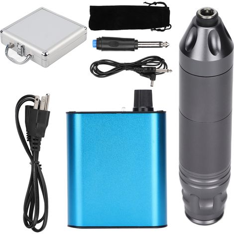 Kit de stylo tatouage rotatif avec bloc d'alimentation 90‑265V, pédale et coffret de rangement gris, prise américaine pour artistes tatoueurs (1/5)