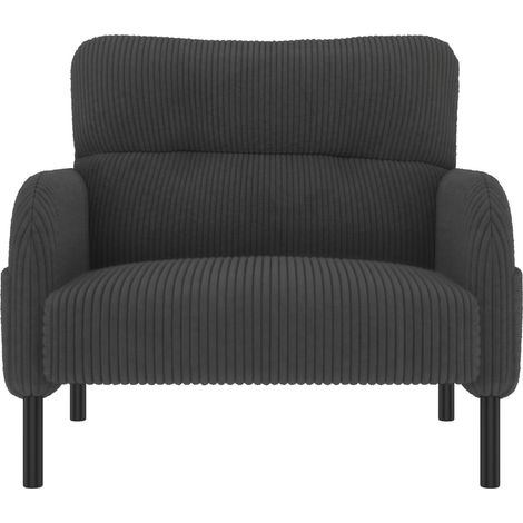 Poltrona in velluto a coste grigio con seduta profonda e tasca laterale 75 x 67 x 79 cm HOMVRA (1/5)