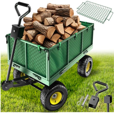 Chariot de jardin en métal avec parois rabattables, vert, 550 kg