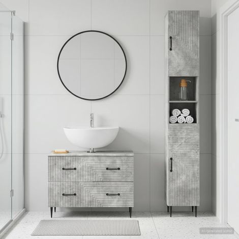 Beyamis Ensemble de 2 meubles de salle de bain  Gris béton (1/5)