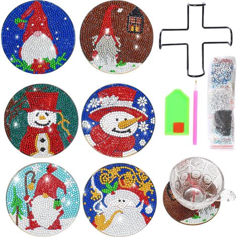 Kit de 6 sous-verres en mosaïque de strass (Diamond Painting) avec support – Motif tête de mort pour Halloween – Loisirs créatifs (1/5)