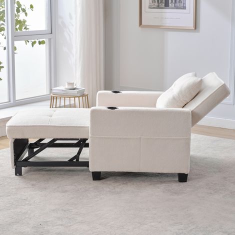 Canapé-lit 3-en-1 escamotable, porte-gobelets intégrés, port USB pratique, fauteuil inclinable, petit espace, salon multifonction moderne (1/5)