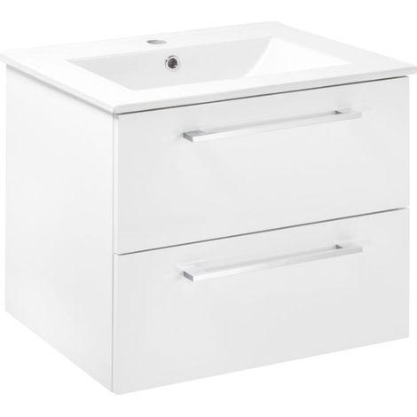 Waschbeckenunterschrank 60 cm - Weiß glänzend - 2 Schubladen - Elegantes Design - Soft-Close System (1/5)