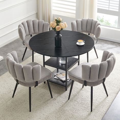 Set tavolo e sedie rotondo Ø107 cm, 4 posti, nero e grigio DESVIAE (1/5)