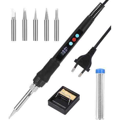 100W Soldering Iron - Electric Soldering Kit - Adjustable Temperature 180°C 500°C - 5 Tips, Wire and Stand Included (1/5)