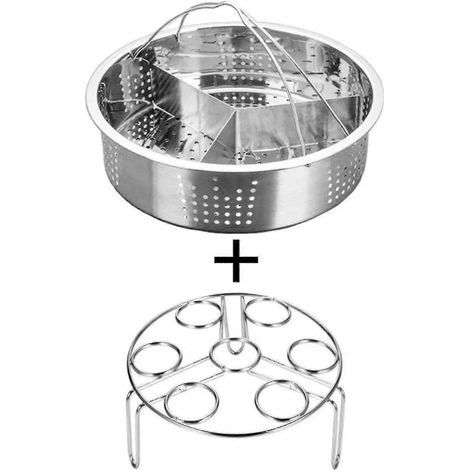 Ensemble de 3 accessoires pour autocuiseur : panier vapeur en acier inoxydable avec support pour œufs et séparateur. (1/5)