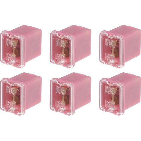6pcs Mi-ni Box Shape Fuse 30 Amps, Universal for Car Truck Pink (1/5)