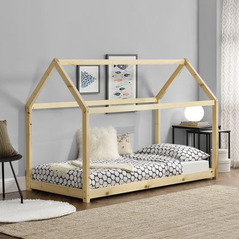 Cama infantil Netstal de madera pino Forma de casa - 206x98x142cm - Pino natural [en.casa] (1/5)