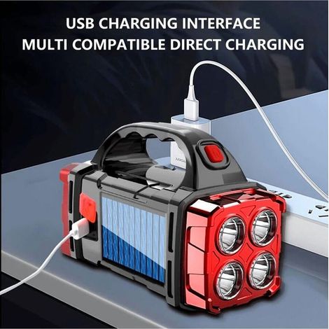 Lampe De Camping Solaire Led - 3 Modes D'éclairage - Rechargeable Par Panneau Solaire Et Usb - Avec Torche Portable Incluse - 1 Pièce (1/5)