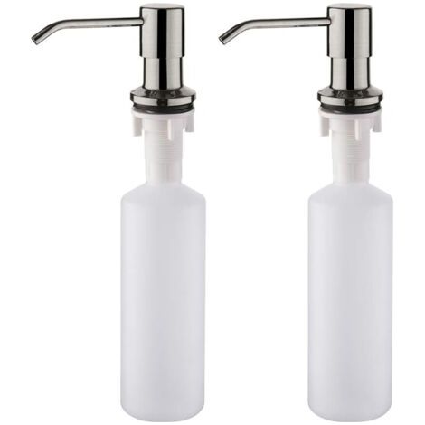 Distributeur de savon pour évier de cuisine 500 ml, distributeur de liquide vaisselle dissimulé, nickel brossé, gris (1/5)