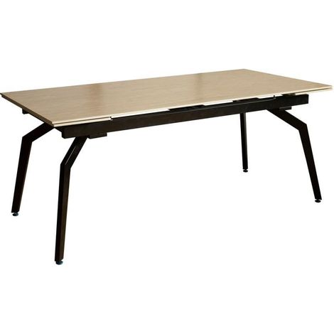 Table rectangulaire Extensible en mélamine Effet marbre travertin et métal Noir et Beige 76 x 240 x 90 cm