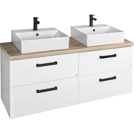 Ensemble de meubles de salle de bain VEGA, largeur 104 cm, blanc/chêne platine (1/5)