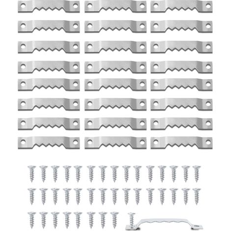 40 crochets en dents de scie argentés - Système d'accrochage avec 80 vis - Crochets métalliques pour cadres photo, toiles et cadres photo - Décoration murale