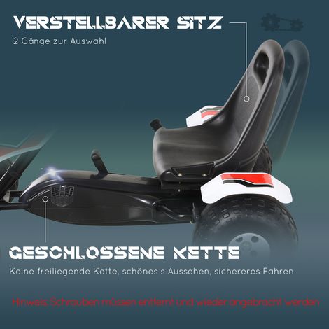 Kart à pédales enfant avec siège ajustable, frein, système de pédalage, marche avant/arrière, voiture pour enfants jusqu'à 35 kg, de 3 à 6 ans, blanc