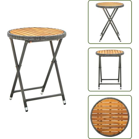 Acacia - vidaXL Mesa de centro ratán sintético y madera maciza de acacia 60 cm - Mesa exterior