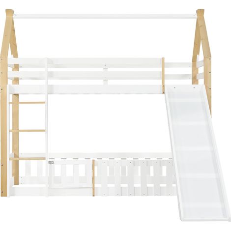 Letto a soppalco per bambini 90x200 cm con scivolo, scala, tetto e spazio sottostante (1/5)
