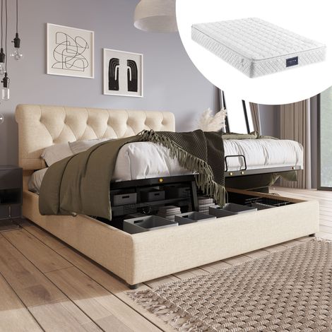 Letto matrimoniale contenitore 140x200 in lino OKMYHOME (1/5)