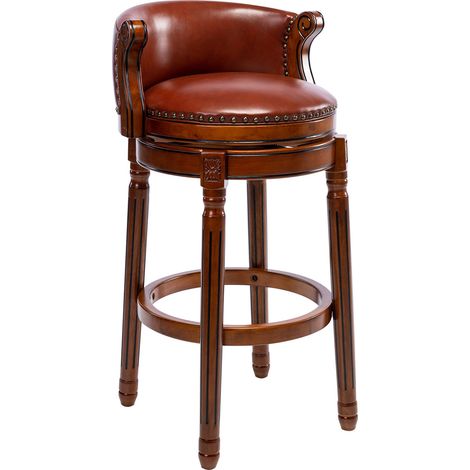 Tabouret de bar pivotant en cuir et bois, dossier incurvé, hauteur comptoir, pour cuisine ou pub, assise confortable, CHICFURN (1/5)