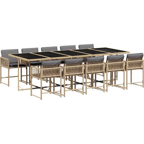 Maison Exclusive - 11-tlg. Garten-Essgruppe mit Kissen Beigemisch