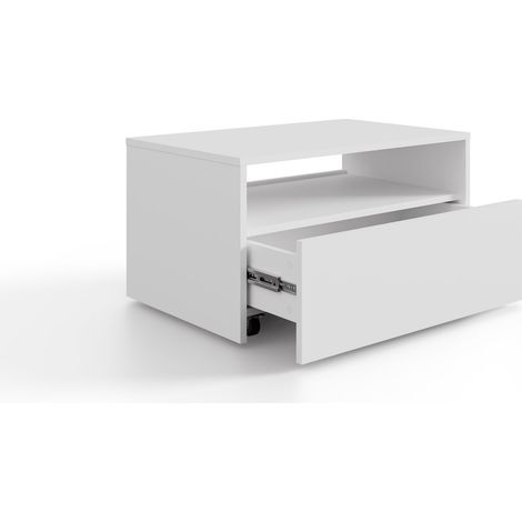 LINO Tavolino bianco con ruote e cassetto – panca moderna per soggiorno