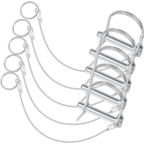 Lot de 5 goupilles d'attelage avec anneau de déverrouillage rapide en acier, diamètre 5/16 po x longueur 1-3/4 po, en forme de D. Accessoires pour remorque utilitaire (axe de flèche). (1/5)