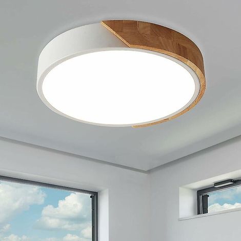 Plafonnier LED, plafonnier en bois, plafonnier LED rond moderne en bois 24 W, lumière blanche 6500 K (1/4)