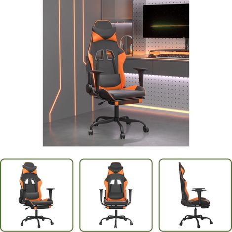 Gamingstuhl mit Fußstütze - Gaming-Stuhl mit Fußstütze Schwarz und Orange Kunstleder (1/5)