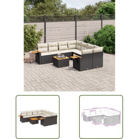 The Living Store Salon de jardin 9 pcs avec coussins noir résine tressée - Ensemble Salon De Jardin - Meuble Extérieur - Canapé Jardin - Résine Tressée - Rotin Synthétique (1/3)