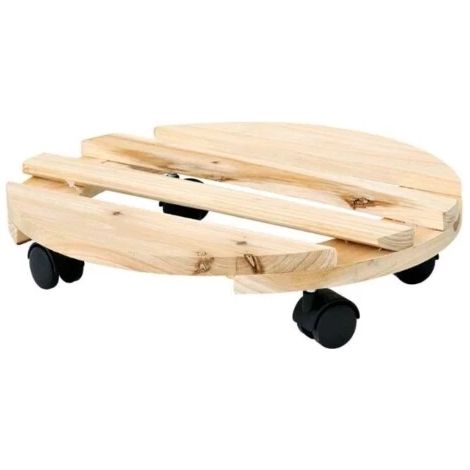 carrello da esterno porta vaso trolley rotondo in legno naturale, diametro 30 cm