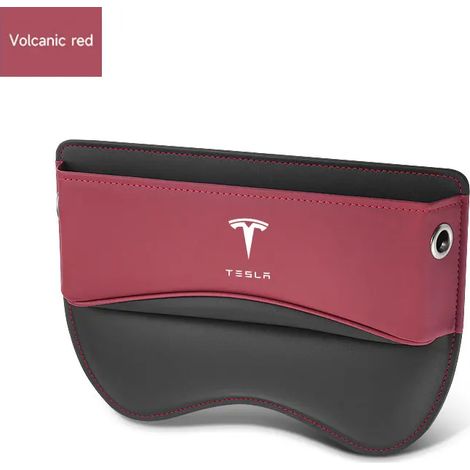 Poches de rangement en cuir rouge pour l'espace entre les sièges de voiture Tesla Model 3, Model X, Model S et Model Y (2020, 2021, 2023) (1/5)