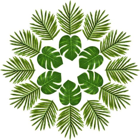 Ensemble de 24 feuilles de palmier tropicales artificielles, imitation plantes, feuilles de Monstera tropicales pour décorations de fête sur le thème