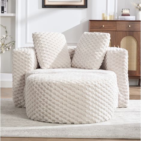 Fauteuil relax 130x115x84 cm beige avec repose-pieds, tissu peluche et mousse, sans montage MEUBLIV (1/5)