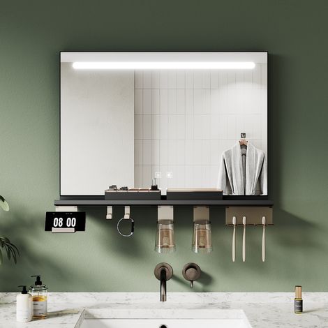 ELEGANT 700x500 Bathroom LED Mirrors with Anti-Fog Storage Shelf, Dimmable 3-Color Lighting and Touch Switch Butto
