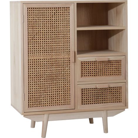 Buffet Bas Commode de Rangement en Bois de Paulownia et Cannage Rotin Naturel 70x36 cm - PANGIVO (1/5)
