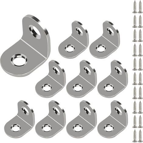 Satz aus 10 rechtwinkligen Edelstahl-Winkelverbindern, 20 mm x 20 mm, L-förmig, mit Schrauben, zur Befestigung von Holzmöbeln (1/5)