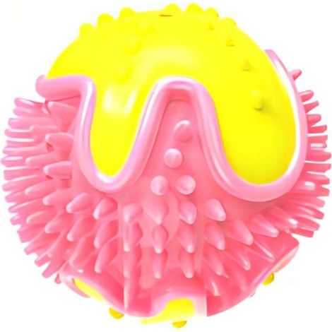 Yarro  Giocattolo per cani ENERGY  Palla per cani con punte massaggianti in TPR, gialla e rosa, 7 cm - Palla per cani con punte massaggianti in TPR, gialla e rosa, 7 cm