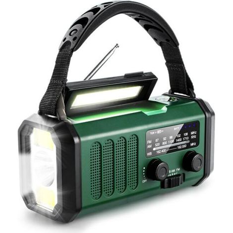 Radio d'urgence solaire E30,10000 mAh,FM, générateur à manivelle,AM, FM, NOAA, LED, alarme SOS, batterie externe, vert militaire (1/4)